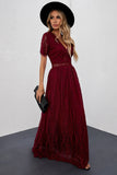 V Neck High Waist Lace Full Length Maxi Dress