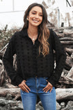 Long Sleeve Button Fuzzy Polka Dot Shirt