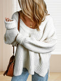 Ribbed Knit Round Neck Slouchy Chunky Sweater