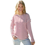 Striped Print Ruffled Buttoned Long Sleeve Top