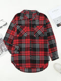 Checkered Long Sleeve Loosen Shirt Button Shacket