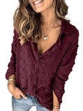 Long Sleeve Button Fuzzy Polka Dot Shirt