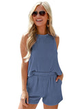 Corded Sleeveless Top and Pocketed Shorts Set