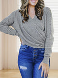 Wrap V Neck Waffle Sweater