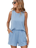 Corded Sleeveless Top and Pocketed Shorts Set