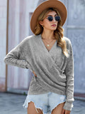 Wrap V Neck Waffle Sweater