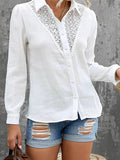 Floral Lace Hollow-out Splicing Crinkled Shirt