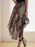 Leopard Print Pleated High Waist Chiffon Skirt