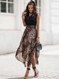 Leopard Print Pleated High Waist Chiffon Skirt