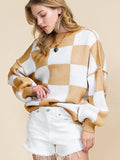 Checkered Bishop Sleeve Sweater