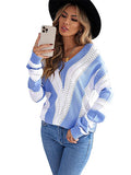 Striped Colorblock V Neck Knitted Sweater