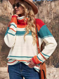 Color Block Cowl Neck Knit Sweater