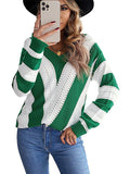 Striped Colorblock V Neck Knitted Sweater