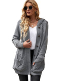 Buttoned Hooded Open Front Knitted Sweater