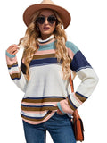 Color Block Cowl Neck Knit Sweater