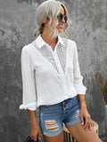 Floral Lace Hollow-out Splicing Crinkled Shirt