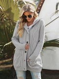 Buttoned Hooded Open Front Knitted Sweater