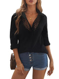 Floral Lace Hollow-out Splicing Crinkled Shirt