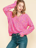 Colorful Spots Knitted V Neck Casual Sweater