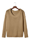 Ribbed Knit Round Neck Slouchy Chunky Sweater