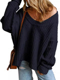 Ribbed Knit Round Neck Slouchy Chunky Sweater