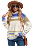 Color Block Cowl Neck Knit Sweater