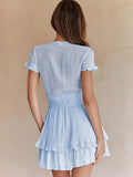 V Neck Cap Sleeve Chiffon Short Mini Bridesmaid Dress