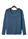 Ribbed Knit Round Neck Slouchy Chunky Sweater