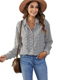 Long Sleeve Button Fuzzy Polka Dot Shirt