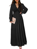 V-neck Bubble Long Sleeve Ruffle Tiered Maxi Dress