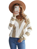 Striped Colorblock V Neck Knitted Sweater