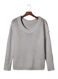 Ribbed Knit Round Neck Slouchy Chunky Sweater