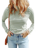 Striped Print Textured Knit Long Sleeve Tee