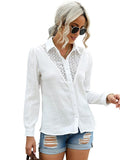 Floral Lace Hollow-out Splicing Crinkled Shirt