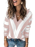 Striped Colorblock V Neck Knitted Sweater