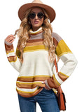 Color Block Cowl Neck Knit Sweater