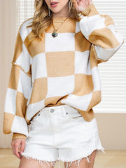 Checkered Bishop Sleeve Sweater