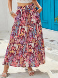 Multicolor Boho Floral Print High Waist Maxi Skirt