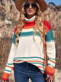 Color Block Cowl Neck Knit Sweater