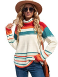 Color Block Cowl Neck Knit Sweater