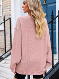 Solid Ribbed Knit Round Neck Pullover Sweatshirt