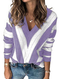 Striped Colorblock V Neck Knitted Sweater