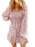 Boho Floral Smocked Puff Sleeve Mini Dress