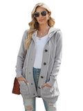 Buttoned Hooded Open Front Knitted Sweater