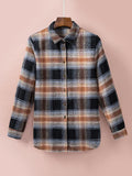 Checkered Long Sleeve Loosen Shirt Button Shacket