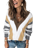 Striped Colorblock V Neck Knitted Sweater