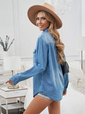 Flip collar long sleeve buttons denim shirt