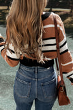 Stripe Contrast Stripes V Neck Textured Knit Sweater