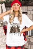 Leopard Christmas Tree Graphic Crew Neck T Shirt