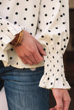 Polka Dot Print Frilled Collar Lantern Sleeve Blouse